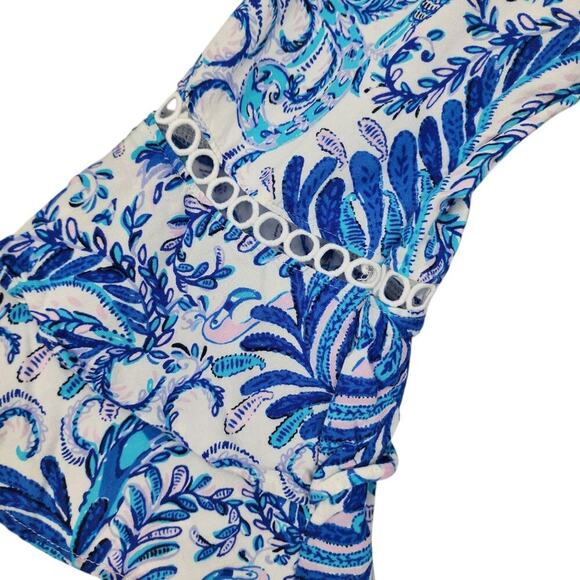 Lilly Pulitzer Blue & White Paisley Bell Sleeve Tunic Dress XXS Rayon Womens - Picture 2 of 6
